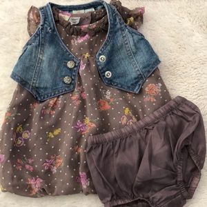 Flower dress with blue jean vest w/ bloomers 3-6M